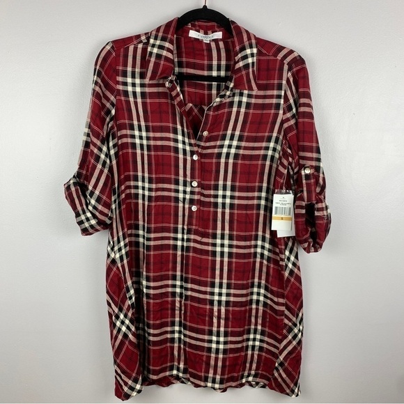 Fever Red Plaid Longline Popover Blouse Small NWT - Picture 3 of 12